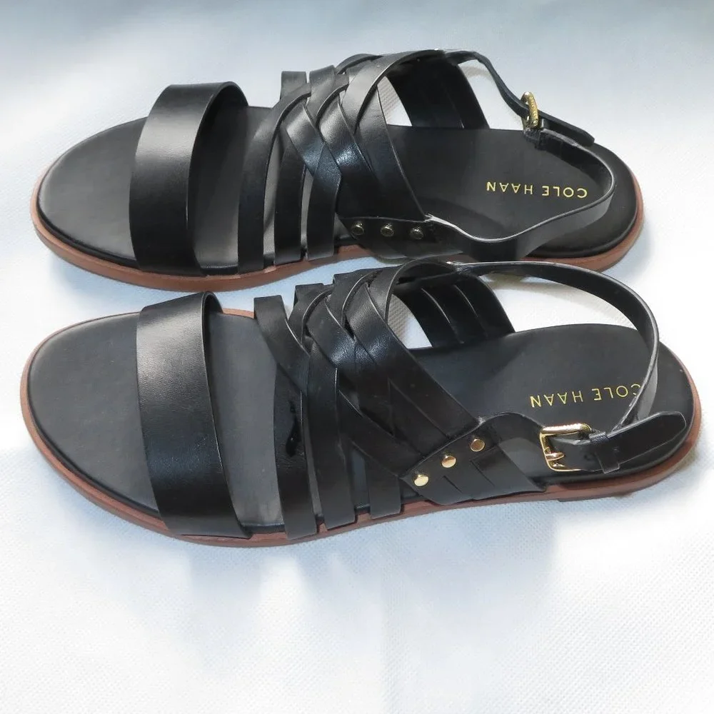 Cole Haan Black Leather Strappy Sandals. Size 7.5